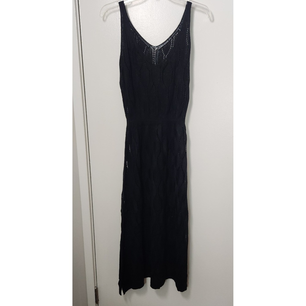 Women's Crochet‎ Black V-Neck Sleeveless Dress Elastic Waist Open Knit XL Beach